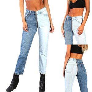 REVICE Ying Yang High Waisted Crop Jeans Size 28 Waist Tonal Two Tone Tokyo Wash